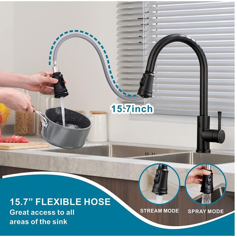 Welsan Touchless Kitchen Faucet, Hands-Free Automatic Smart Faucet with Pull
