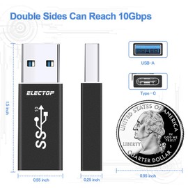 ELECTOP Adaptador USB 3.1 GEN 2 macho a tipo C hembra (2 paquetes), compatible con carga de doble cara y transferencia de datos, convertidor USB A a USB C 3.1 para PC, portátil, cargador, banco de