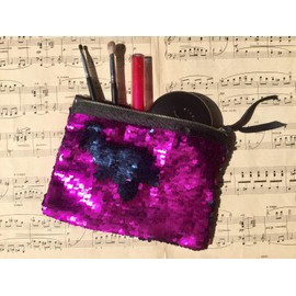 Flip Sequin Makeup Bag – Reversible Mermaid Sequin Pouch – Two-Tone Sparkly Clutch – Cosmetic Brush Holder & Travel Purse (Pink & Purple)