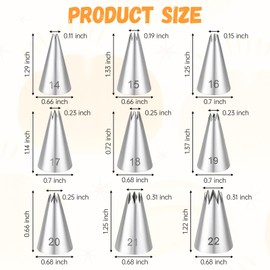 Stainless Steel Star Piping Tips Set, 9 Piece French Star Tube Frosting Nozzle Kit Open Stars Piping Tips Set Pastry Decorating Tip For Cupcakes Cookies Cakes (Small Size)