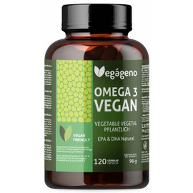 Omega 3 Vegan Algae Oil 2000 mg of Plant Origin. Highly Concentrated 600 mg DHA and 300 mg EPA per Daily Dose. 100% Natural. Gluten Free. Non-GMO. Vegan Friendly