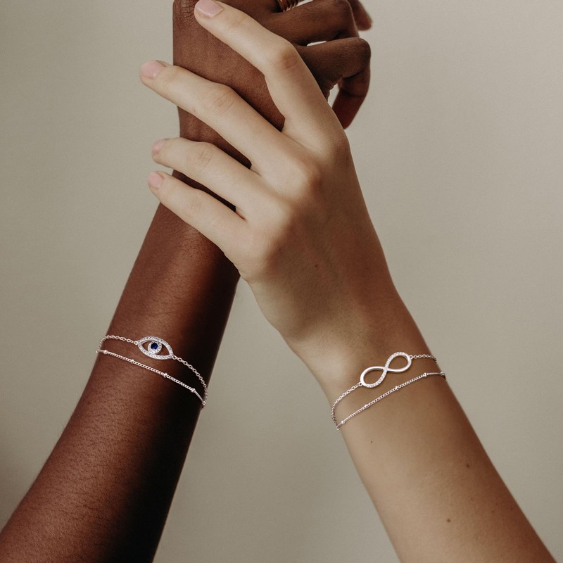 MILACOLATO 925 Sterling Silver Clasp Chain Bracelets 14K White Gold