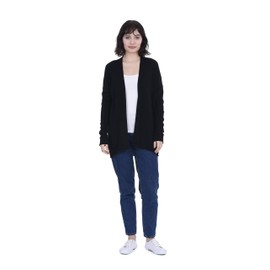 Cashmeren Lightweight Open Front Cardigan 100% Pure Cashmere Long Sleeve Sweater for Women (Black, X-Large)