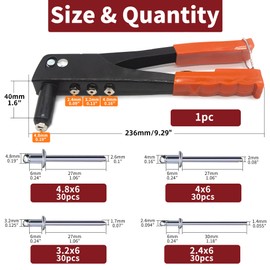 AIMUNOK Heavy-Duty Rivet Gun Kit - 120pcs Aluminum Pop Rivets (6 Sizes: 1/8", 5/32", 3/16") + Reinforced Storage Case - for Auto, HVAC & Metalworking