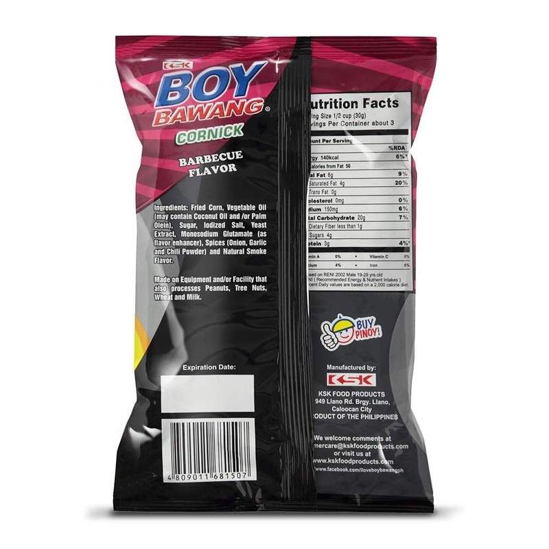 Boy Bawang Cornick Barbeque Flavored Fried Corn, 90g/3.17 oz. Bag