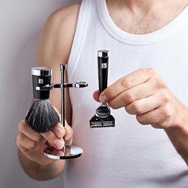 ZWILLING Razor Set with Razor (3 Piece with Shaving Brush and Holder, Fits Gilette Fusion Blades, Gift Set) Black