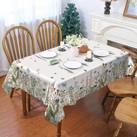 Spring Tablecloth 60 x 104 Inch Rectangular, Floral Wild Flowers Butterfly Table Cover Seasonal Summer Scallop Edge Picnic Table Cloth