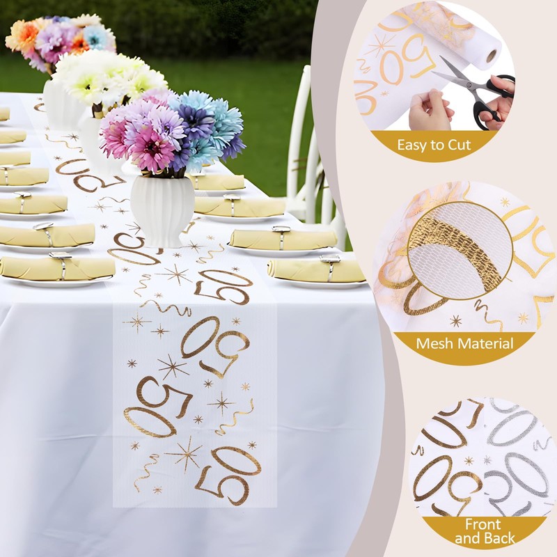 Nicola Gold Table Runner, 50th Birthday Table Runner, 15M Extra