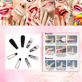 Rchovsam Black Press on Nails Long Coffin False Nails Colorful feathers with Diamond Design Gold Glitter Glue on Nails Acrylic Arificial Full Cover Press Ons for Womens 24pcs