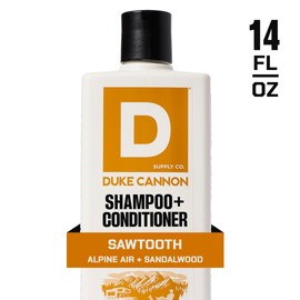 Duke Cannon Supply Co. 2-in-1 Hair Wash - Masculine Scent - Gentle Cleansing Hair Wash For Men - Stimulating Hair Shampoo & Conditioner - Strengthens Hair - Sawtooth - 2 Pack (14 oz)