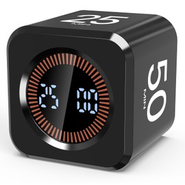 Pomodoro Timer Cube Visual Productivity Flip Timer for Kids Classroom Desk, 5/10/25/50min& Custom Countdown, Silent&Sound Mode Digital Cube for ADHD Study Work School Game Kitchen (Black)