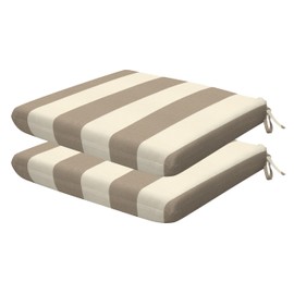 Honeycomb Outdoor Set of 2 Seat Pads, 18 x 17.5, Cabana Stripe Tan Universal Chair Cushions for Patio Furniture