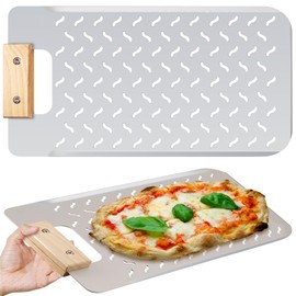 SHANGPEIXUAN Pizza Peel 11 x 20 Inch Pizza Paddle Aluminum Rectangular Perforated Pizza Board With Wood Handle Pizza Turner Lightweight Pizza Turning Peel Pizza Oven Accessories Pizza Tools