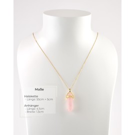 LAVISA Obelisk Gemstone Necklace Gold Pendant Real Crystal Chain Necklace Rose Quartz Amethyst Natural Stone, 55 + 5 cm, Stainless Steel
