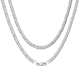 ChainsHouse Men's Necklace, 925 Platinum, 3 / 5 mm Wide Curb Chain, Well-Crafted Cuban Necklace with Choice of Chain Length (18 - 28 Inches), Silver, 3 mm.
