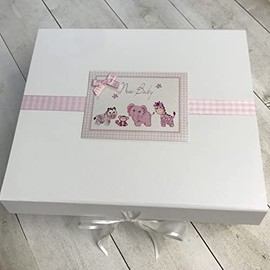White Cotton Cards New Baby, Large Keepsake Box, Pink Toys