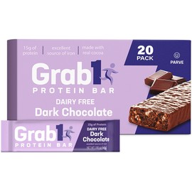 Grab1 Dairy Free Real Dark Chocolate Protein Bars | 15g Protein (20 Bars) | Controls Hunger | Vegan Friendly | Certified Kosher | Delicious Tasting | Low Calorie | Great Meal Replacement or Snack