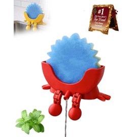 Cute Hanging Sponge Holder with Drainage – Keeps Your Sponge Dry & Smiling, For Scrub Daddy Holder, Funny Sponge Stand for Kitchen Sink, 3D Printing Countertop Sponge Holders (Red)