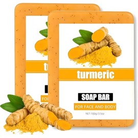 Jabón de cúrcuma 2pc, jabón de ácido tartárico de cúrcumas, gel de baño de cúrcuma y jabón facial, hidratante, suave y limpio de poros, adecuado para todo tipo de piel