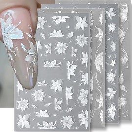 4pcs 3D Butterfly Nail Decals Flower Nail Stickers for Women Spring Flower Stickers for Nails Supplies Summer Flowers Butterflies Fingernail Design Manicure Decal Floral Sticker Nails Accessories