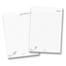 dv_505 Set of 2 Notepad in DIN A5, 50 Sheets, Notes and Thought Collector, Squared Lined, Tear-Off Writing Pad for Office, Work, Home