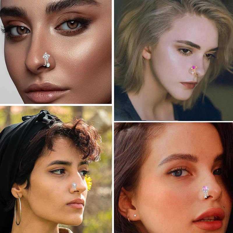 PLOMFOV 12Pcs African Fake Nose Ring for Women Dangling Nose