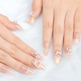 Sethexy Cat Eye Handmade Press On Nails Medium Length Trapezoid Gradient Fake Nails Glitter Rhinestone 10 PCS Complete art Fake nails Glitter Crystals Fake Nail for Women and Girls (silver1, L)