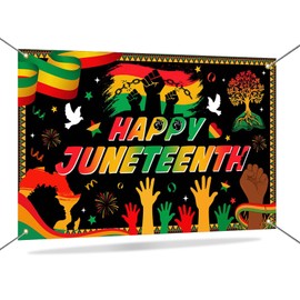 Mocsicka Happy Juneteenth Backdrop Banner June 19th Freedom Day Party Decorations Africa American Independence Day Background Banner Supplies 70.8 x 43.3 Inch