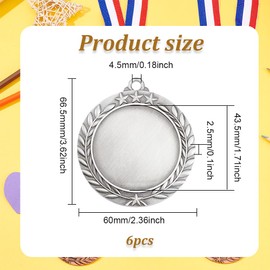 FINGERINSPIRE 6pcs Blank Award Medals 43.5mm Silver Medals Group Flat Round Silver Medals Award Gift Make Your Own Medals Alloy Medals Pendant Cabochons Settings for Competitions Sports Meeting