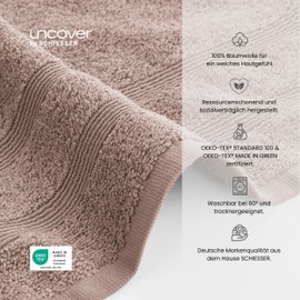 Uncover by Schiesser Brooklyn Bath Towel, Set of 2, Bath Towel Made of 100% Cotton, Oeko-Tex, Soft, Absorbent, Quick-Drying, 70 x 140 cm, Taupe
