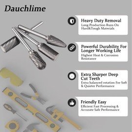 Dauchlime Carbide Rotary Burrs Set with 1/4''Shank 10Pcs Double Cut Solid Tungsten Carbide Rotary Files Bits for Die Grinder Metal Woodworking Drilling Engraving Polishing Grinding (Noble Red)