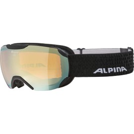ALPINA PHEOS S Q-LITE Mirrored, Contrast-Enhancing Ski Goggles with 100% UV Protection for Adults, Matte Black, One Size