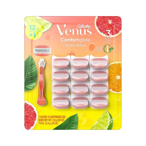 Gillette Venus Comfort Glide Sunny Citrus, 1 Razor + 12