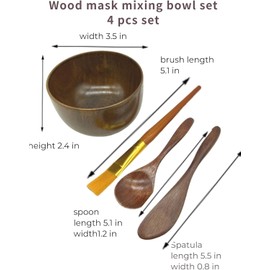 Face Mask Mixing Bowl Set Brown Wood DIY Facial Tools for Skin Care Kit with 4 Pack Balls Spatula Spoon Brush Applicator Aesthetic Supplies Dark Brown / 페이스 마스크 믹싱 볼 세트 브라운 우드 스킨 케어용 DIY 페이셜 툴 4팩 볼이 포함된 키트 스패툴라 스푼 브러시 어플리케이터 에스테틱 용품 Dark Brown