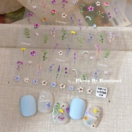 Flower Nail Stickers 5D Embossed Cute Floral Nail Art Sticker Nail Art Sticker Self Adhesive Summer Floral Nails Art Decals for Women Girl Nails Art Decorations Accessories