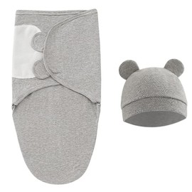 Exemaba Baby Swaddle Sleep Sack with Hat Set for 03 Months 3Pack Soft Cotton Newborn Wearable Swaddle Wrap for Boys(Grey & Star & Stripe)