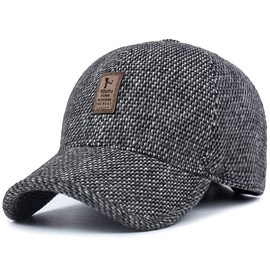 Men's Winter Warm Wool Woolen Tweed Peaked Baseball Cap Hat with Fold Earmuffs Warmer (A-Grey)