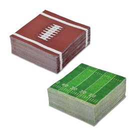 Gatherfun Football Birthday Party Supplies Disposable Paper Cocktail Napkins for Tailgate Party Decorations, Assorted 40 Pack Football Field Design and 40 Pack of football Pattern, Total 80 Pack