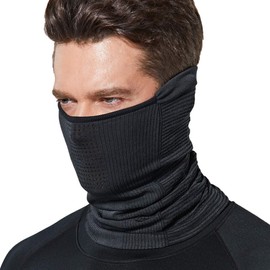 TSLA Winter Neck Warmer Gaiter, Lightweight Half Balaclava, Windproof Face Mask for Ski Snowboard Outdoor Sports, 2pack Wind Guard All Black/Grey & Black, One Size