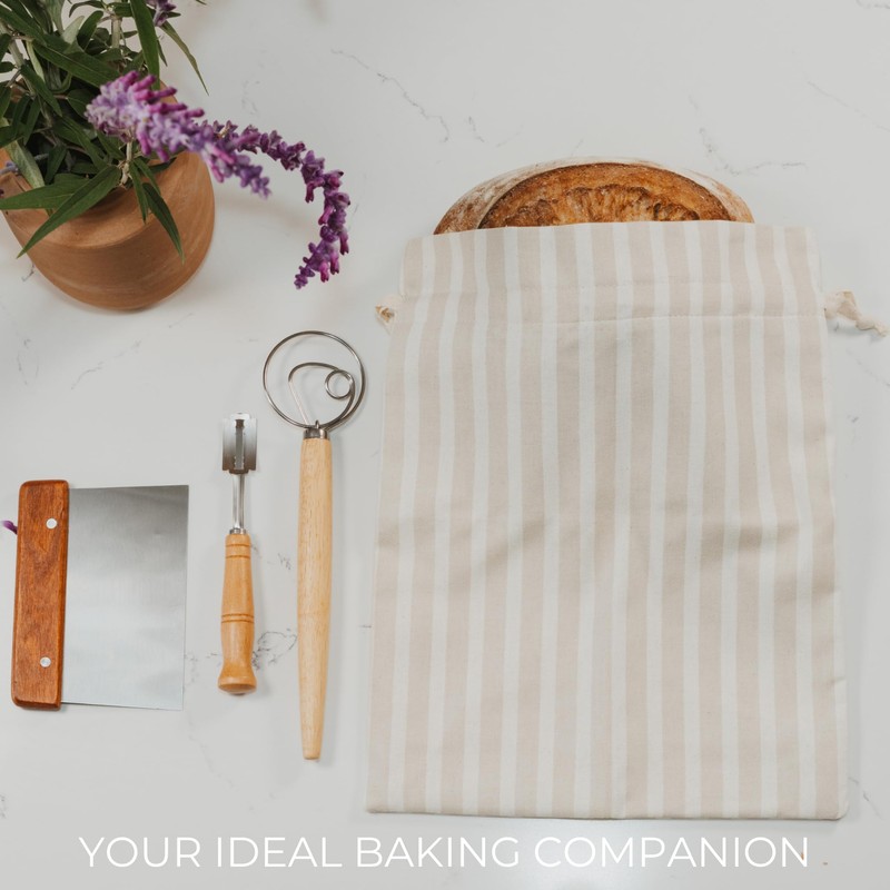 Beautiful Linen Bread Bag Set and Proofing Cover For Homemade