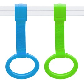2 PCS Baby Playpen Pull Up Rings, Pull Up Handles Standing Walker Crib Pull Rings for Toddler Kids Children Walking Training Tool(Blue/Green)
