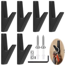 agctrler Set of 6 coat hooks, black coat hooks for acoustic panels, zinc alloy coat hooks, coat hooks, wall hooks, coat hooks for bathrooms, kitchens, foyers and hallways