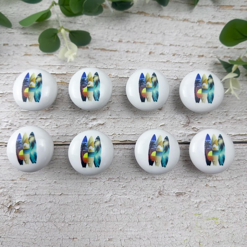 Lasyman Surfboards with Palm Trees Ceramic Drawer Knob Set of