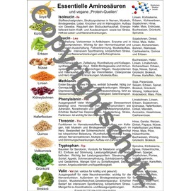 Aminosäuren und vegane Quellen: Übersichtskarte DIN A3 (Lehrtafeln: Übersichtskarten)