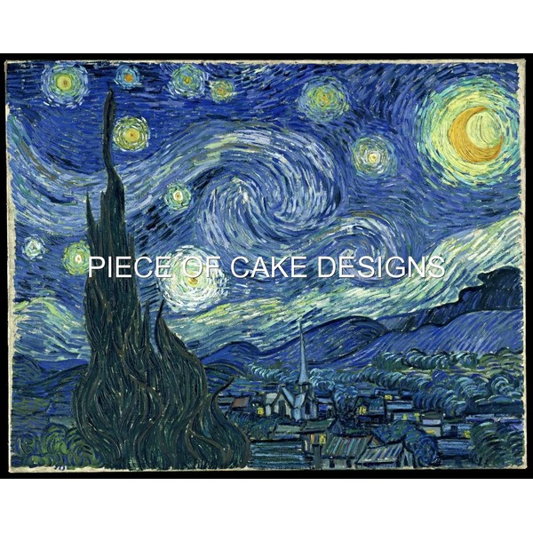 1/4 Sheet ~ Van Gogh Starry Night Painting Birthday ~ Edible Cake/Cupcake Topper - D443