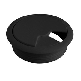 DOJA Barcelona Cable grommets, black, 4 round cable passages, diameter 60 mm, made of aluminium, cable passage, table feed-through, cable guide for desk, cable socket for desk