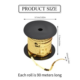 100 Yards Flat Sequin Trim, 6mm Round Sequins String for DIY Sewing Crafts, PVC Sequin Spools Ribbon for Dress Embellished Headband Jewelry Making (Light Gold)