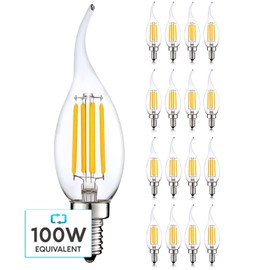 LUXRITE 16-Pack Candelabra LED Light Bulbs 100 Watt Equivalent, 800 Lumens, 2700K Warm White, 7W, CA11 Dimmable Chandelier Light Bulbs, Damp Rated, Clear Glass, Flame Tip Shape, UL Listed, E12 Base