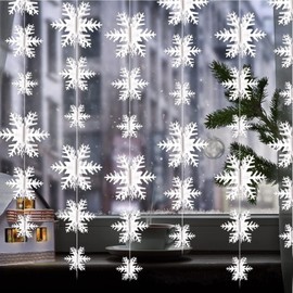 24 Pcs Winter Christmas Hanging Ornaments 3D White Snowflake Hanging Decorations 3 Sizes Christmas Tree Decorations for Winter Wonderland Decorations Xmas Tree Window Door Accessories