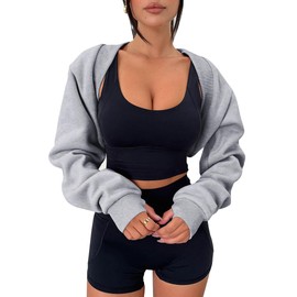 Amarmia Women's Bolero Sweater Shrugs Y2K Open Front Workout Sweatshirt Long Sleeve Crop Tops Grey